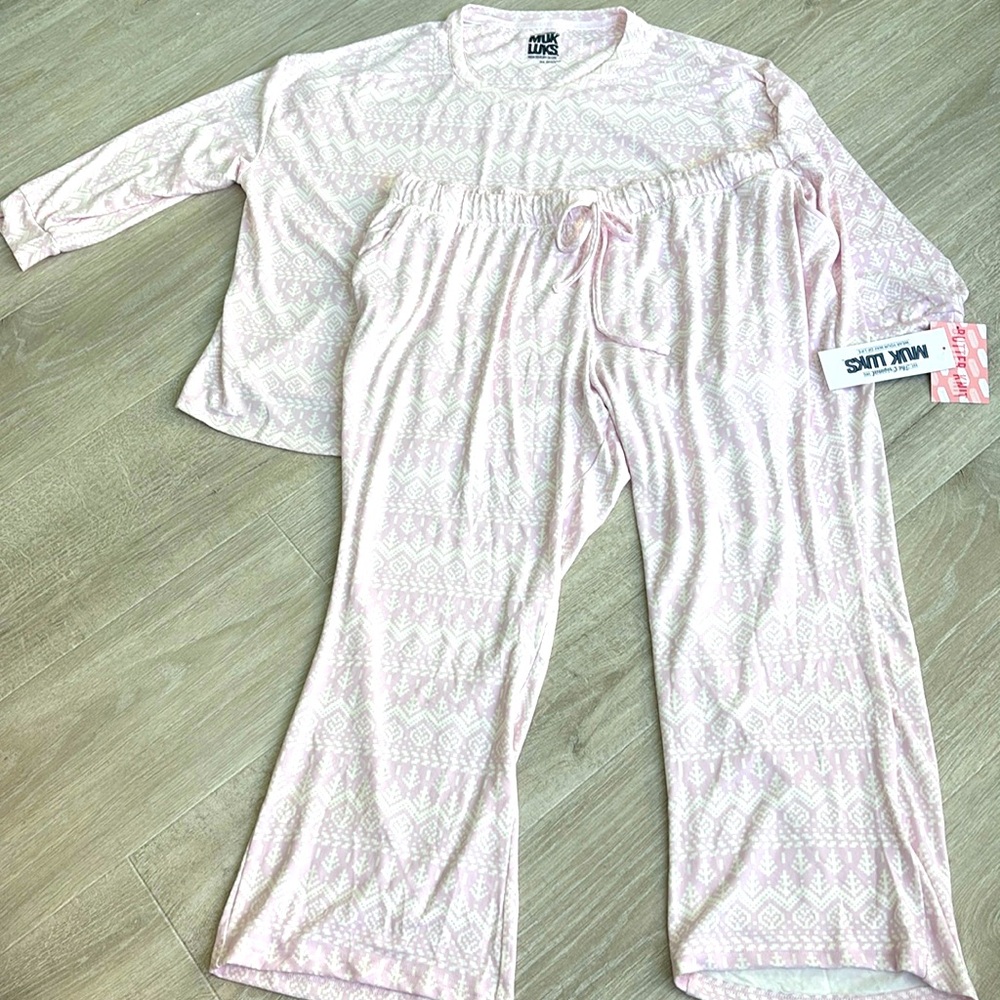 Muk Luks Woman Butter Knit 2pc Pajama Set Pink/White size 3X